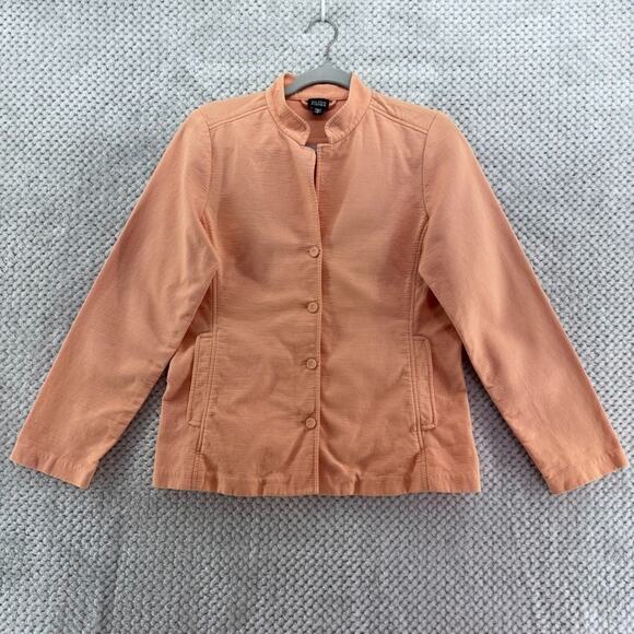Eileen Fisher Jacket Womens S Orange Cotton Textured Lightweight Button Front - Picture 1 of 13